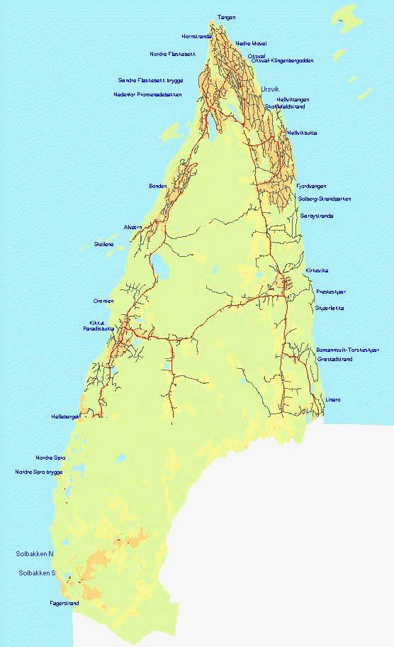 Kart over badeplasser på Nesodden - Klikk for stort bilde