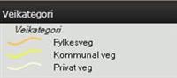 Tegnforklaring som viser de ulike fargekodene ved opptegning av veikategori i Follokart.
